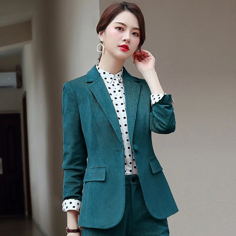 Women suits Slim spring Corduroy jacket Pants 2-piece set OL Formal Business Women pants suits Woman set suits 371