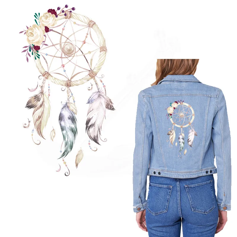 

New Pearl wreath feathers stickers 28*15.82cm Iron on patch Girls T-shirt Sweater thermal transfer paper Patch for clothing