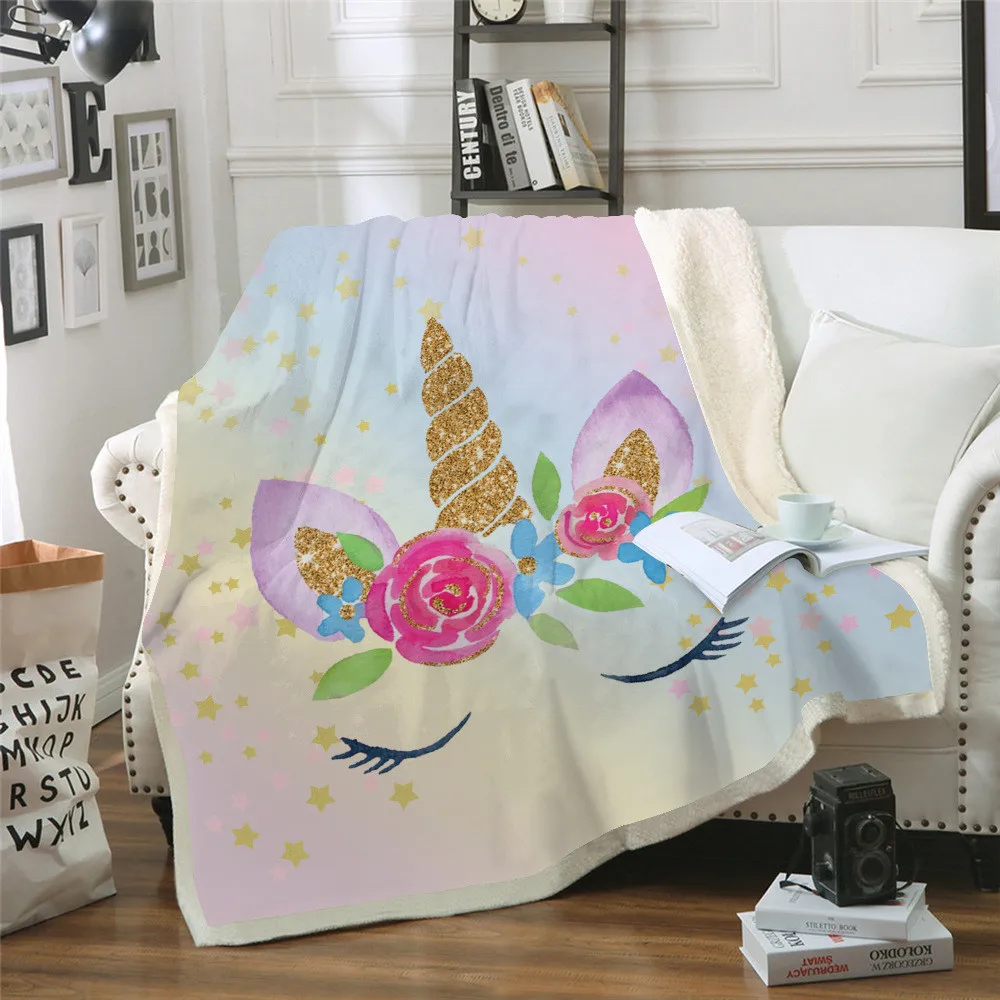 Golden-Pink-Rainbow-Unicorn-Print-Gradient-Color-Throw-Blanket-Sofa-Bed-Chair-Rest-Bedding-Home-Decor