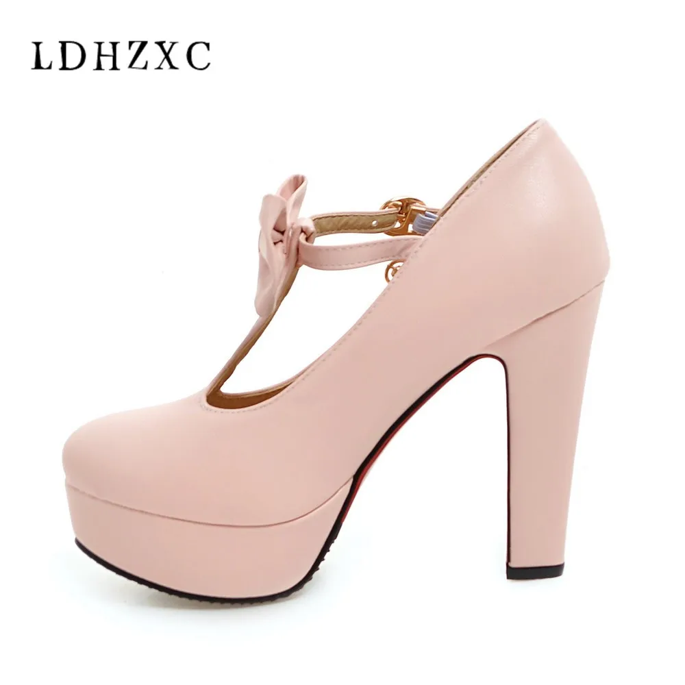 

LDHZXC 2018 new Women Pumps spring autumn Fashion wedding Women Shoes Platform round Cute Style Woman Pumps big size 44 45
