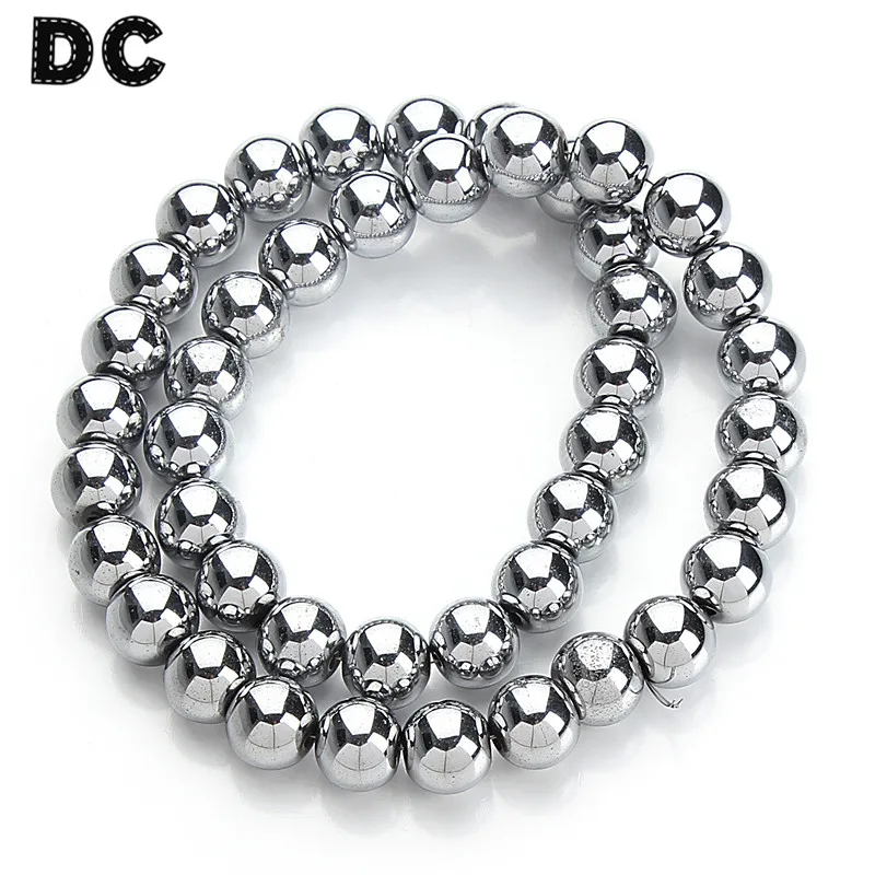 

DC 40cm/strand Silver Color Hematite Beads (Not Magnetic) 6/8/10mm for DIY Handmade Necklace Bracelet Jewelry Making Findings