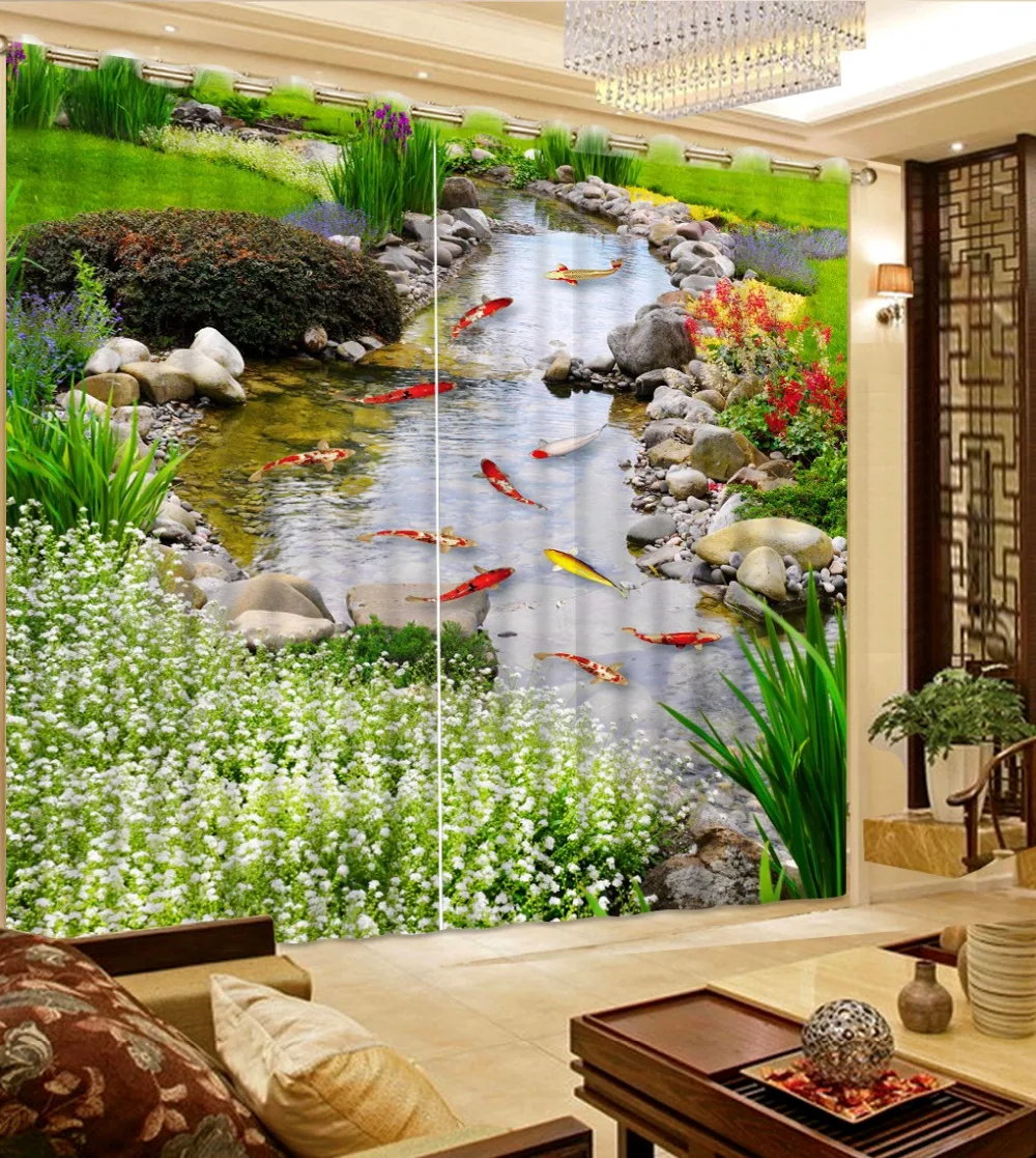 

curtain flower colorful window curtains Meadow creek fish flowers curtains for window living room 3d curtains