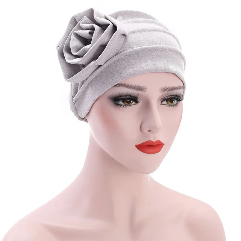 

Women Muslim Stretch Turban Hat Flower Hair Loss Head Scarf Wrap solid color Casual Hats Hip Hop Baseball Caps 40mi15
