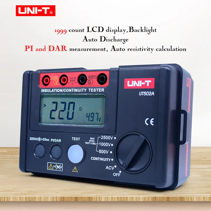 

UNI-T UT502A Digital Insulation Resistance Tester Megohmmeter AC Voltmeter Continuity Test LCD Backlight High voltage indication