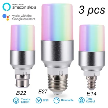 

3pcs Wifi Smart Light Bulbs Remote Control WiFi Smart LED Light Bulb Dimmable RGB Lamp For Alexa Google Home E27 E14 B22