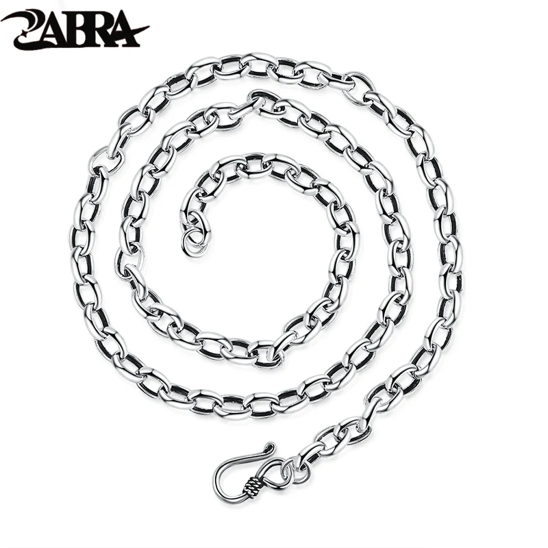 ZABRA Solid 925 Sterling Silver 6mm 45 60cm Link Chain Men s Necklace Vintage Steampunk Retro