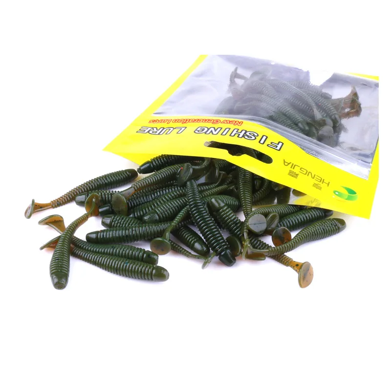 

50PCS Soft Bait 5cm/0.6g T Tail Swim Baits Silicone Bright Fishing Lures isca Artificial Bait For Carp Fishing Ocean Fish Peach