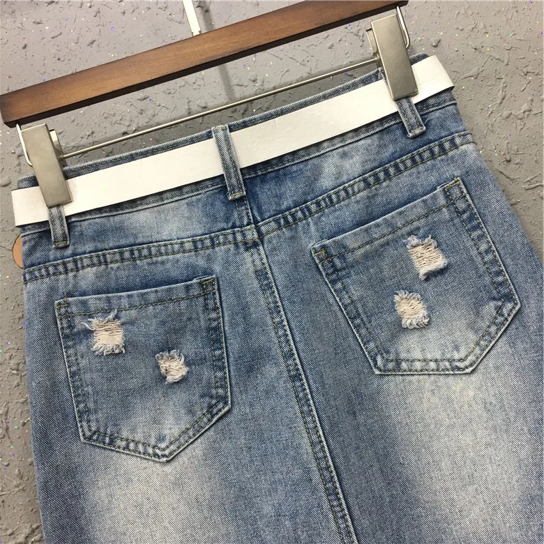 Женская джинсовая юбка с дырками спереди 2019 Новая мода весна лето Длинные Юбки Высокая талия Повседневная белая джинсовая юбка плюс размер