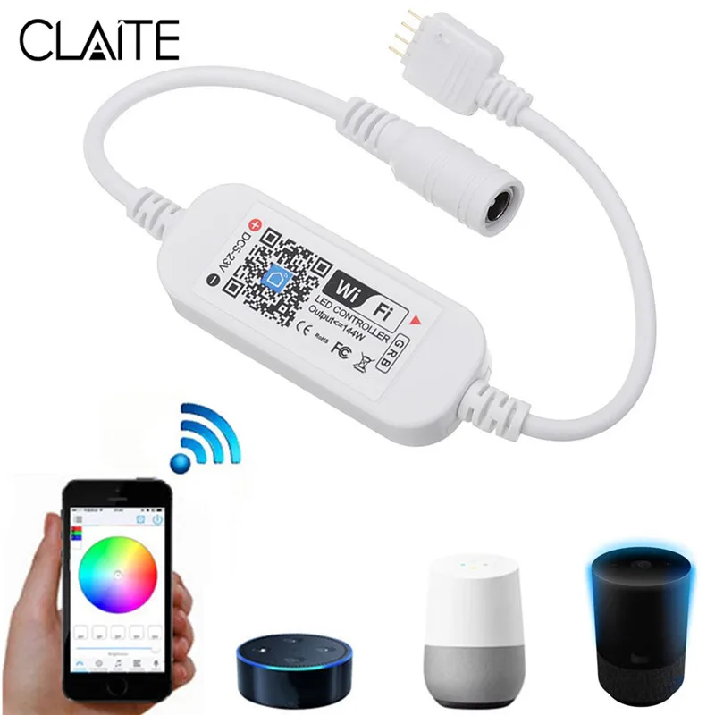 

CLAITE WIFI Smart Voice Control LED Strip Light Controller Work with Alexa Google Home DC5-23V