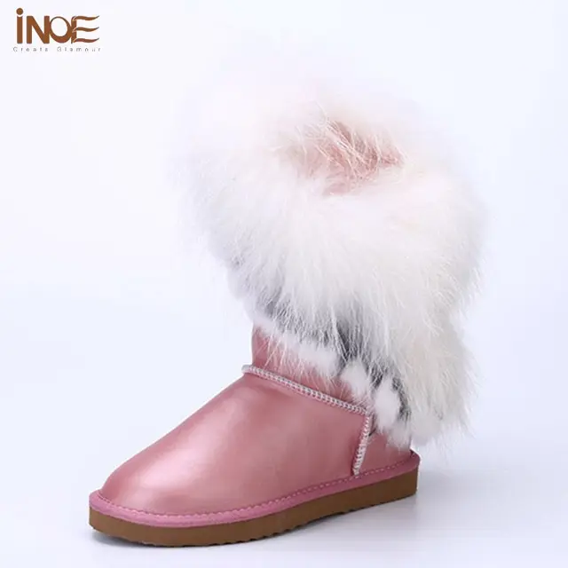 inoe women fur boots size 11 wool lined shoes fox fur knee high pink womens size 11 boot
