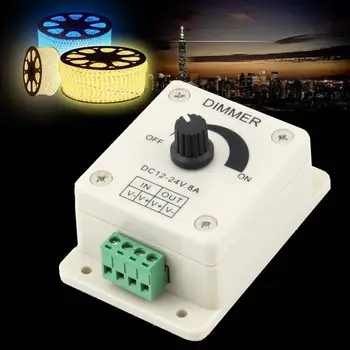 

DC12-24V 8A LED Manual Dimmer For Single Color LED Strip Light Manually Rotation Switch PWM Dimming Control Controller White