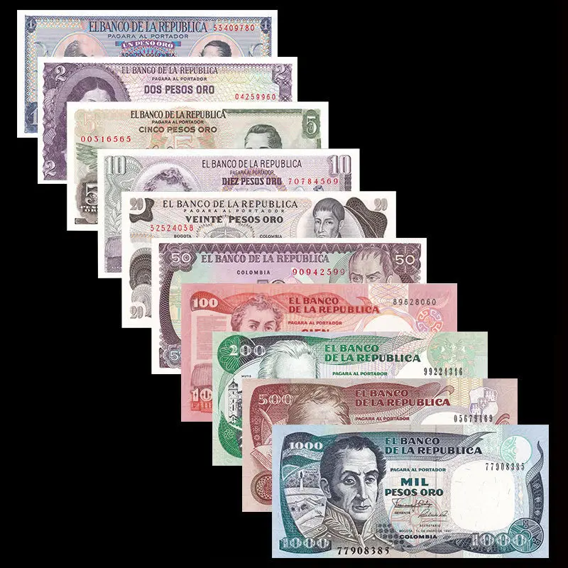 Комплект из 10 предметов 1 2 5 20 50 100 200 500 1000 песо UNC банкноты коллекция подарок