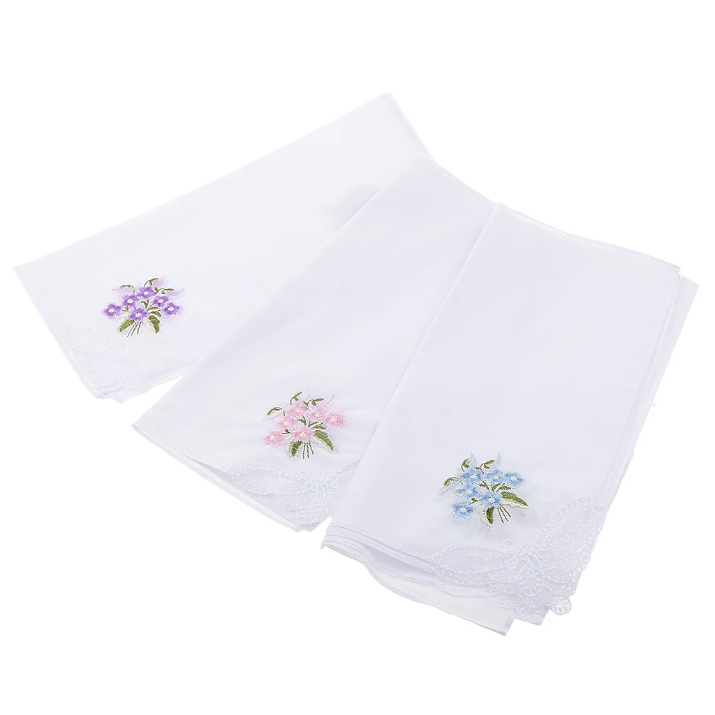  Pack of 12 Vintage Women's Elegant Flower Embroidery 100% Cotton Handkerchiefs Soft Hanky Women's P