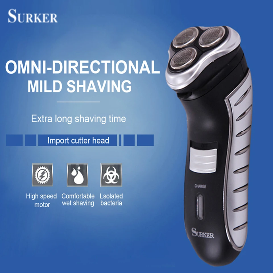 SURKER RSCW 258 Electric Shaver Beard Trimmer Rechargeable Rotating