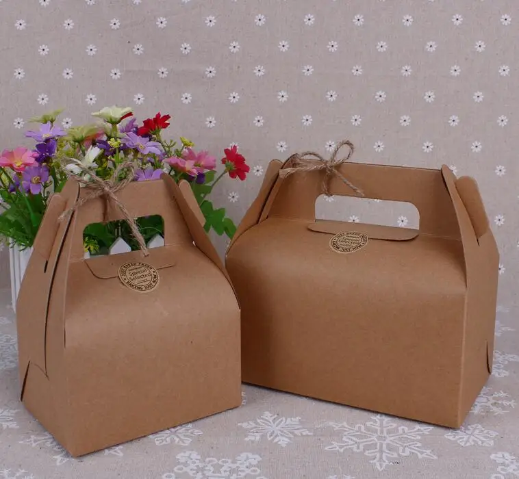 

20pcs Large small kraft paper cake cupcake cookies box with handle portable Ecofriendly Kraft Paper cake food Packing Box