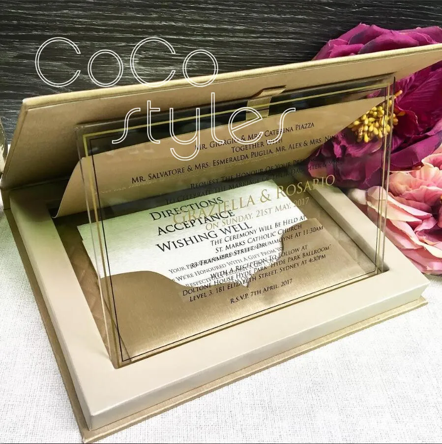  Cocostyles custom luxury embossing boxed invitation card with silk screen acrylic main card for ara - 32880971042