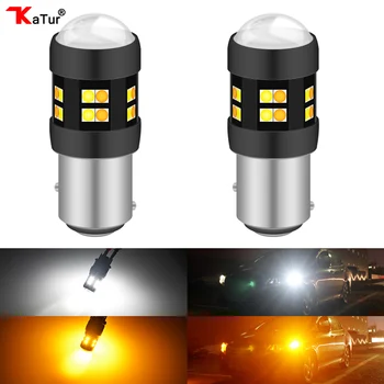

Katur 2pcs BAY15D 1157 Switchback LED Dual Color Bulb Front Turn Signal Light Amber White S25 P21/5W Led 12V 3030 Powerful