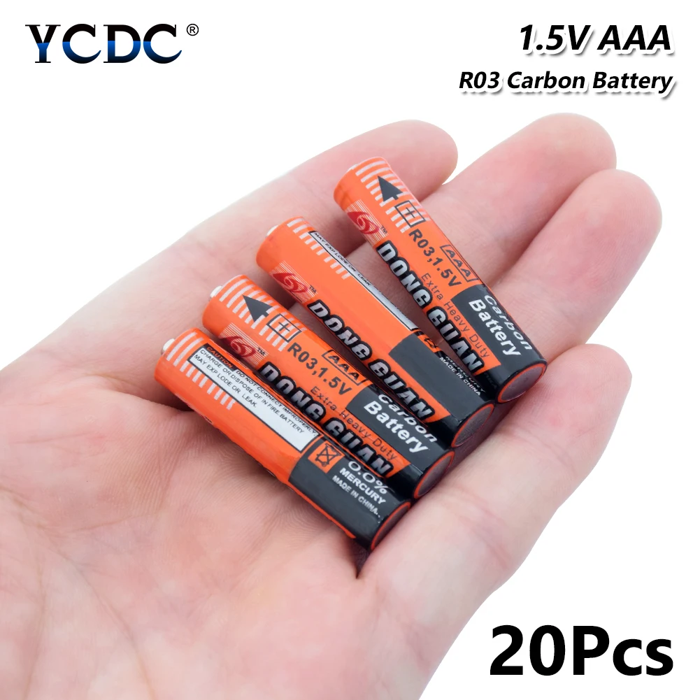 

20Pcs 1.5V AAA Battery HR03 UM4 LR03 MN2400 MICRO Zinc Carbon Batteries No Mercury For Flashlight Toys