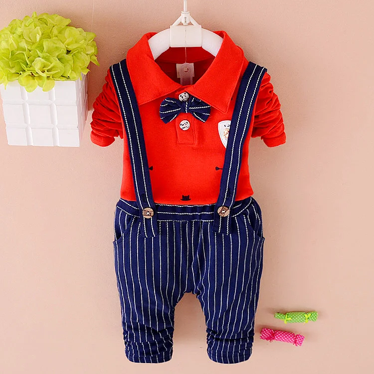 

Spring and Autumn 0-1-2-3 year-old Boy baby sets new baby long-sleeved T-shirt strap trousers