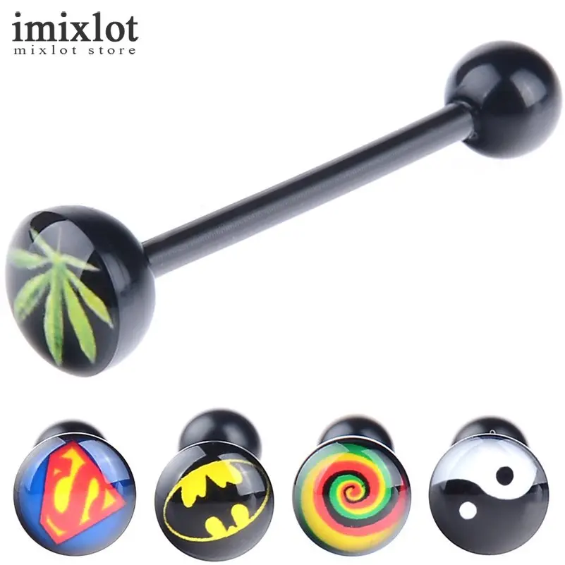 

10Pcs Black Tongue Labret Ring Acrylic Skull Designed Tongue Nipple Bar Ring Barbell Body Piercing Jewelry