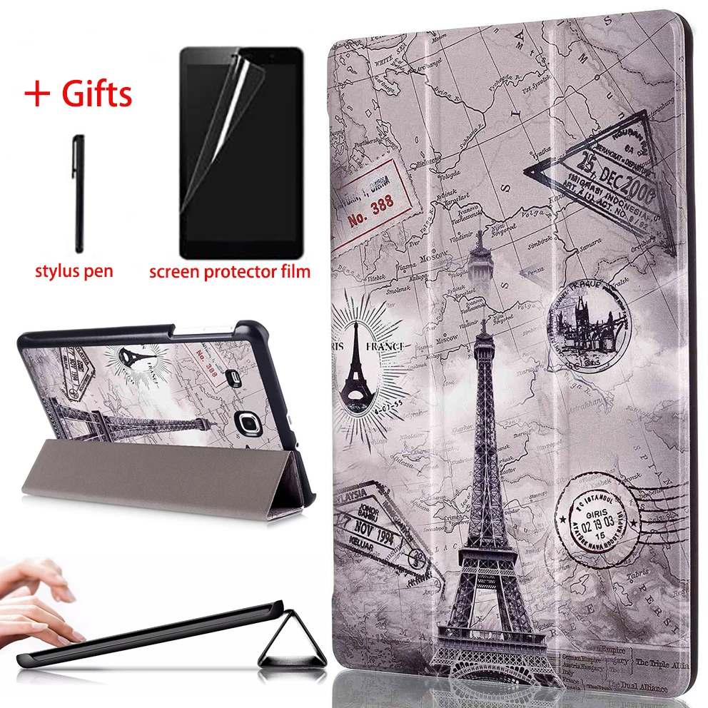 

Slim Magnetic Smart Cover Case For Samsung Galaxy Tab E 9.6 T560 T561 T565 T567V 9.6 inch Tablet Case PU Leather + Film + Pen