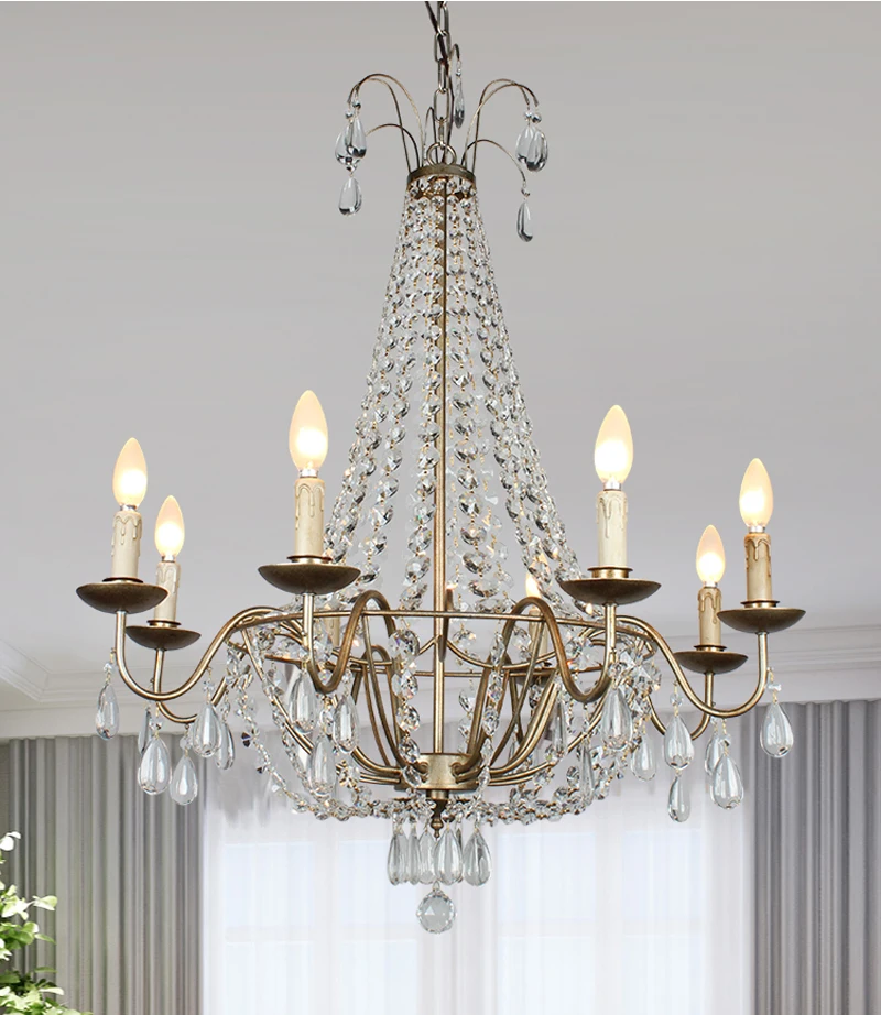 

Phube Lighting American Style Retro Crystal Chandelier 8-Light Antique Silver Chandelier Lustre Light Home Lighting