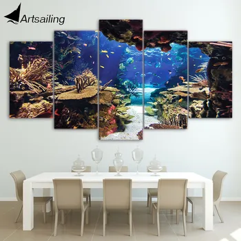 

HD Printed 5 piece canvas art Underwater Sea Fish Coral Reefs Canvas Print room decor Wall poster picture Free shipping CU-1324B