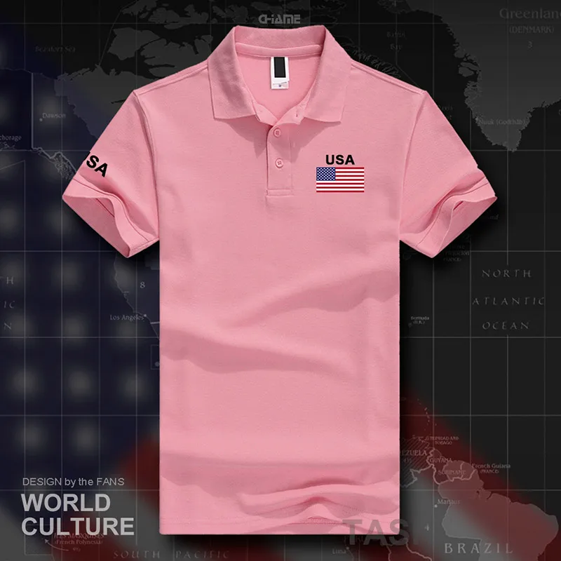 Соединенные Штаты Америки США футболки-поло США мужские с коротким рукавом белые бренды с принтом для страны хлопок Национальный флаг команды Новинка - Цвет: polo-lightpink