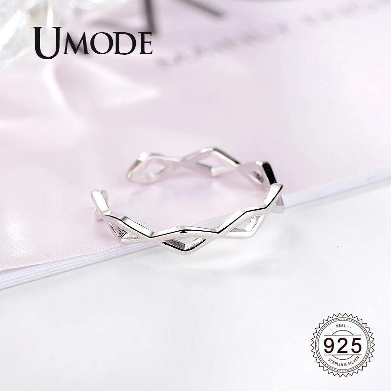 UMODE Новое 925 пробы Серебряное Открытое кольцо с геометрическим ромбиком для женщин, регулируемое ювелирное изделие Joyas de Plata 925 ALR0743