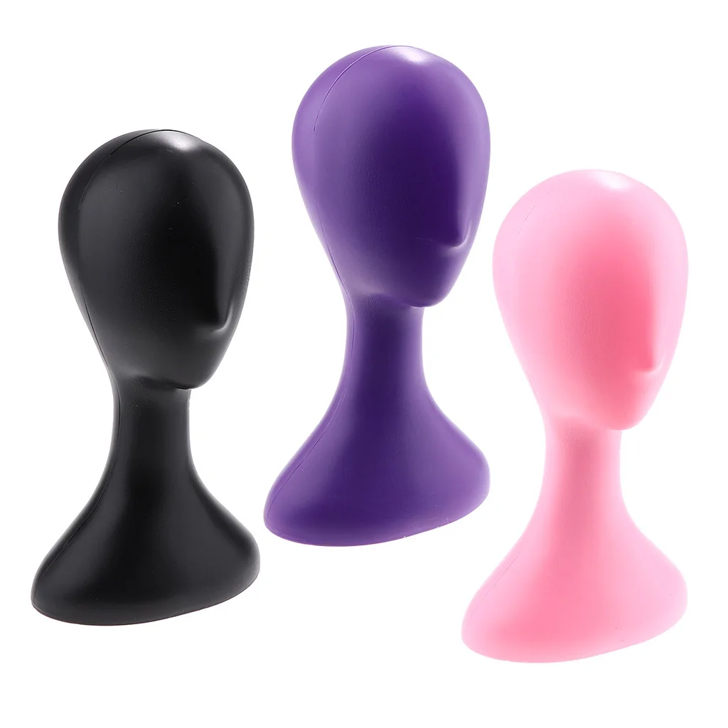 Female Abstract Egghead Mannequin Head with Long Neck Wig Hair Hat Cap Display Stander - Black/Purple/Pink Optional