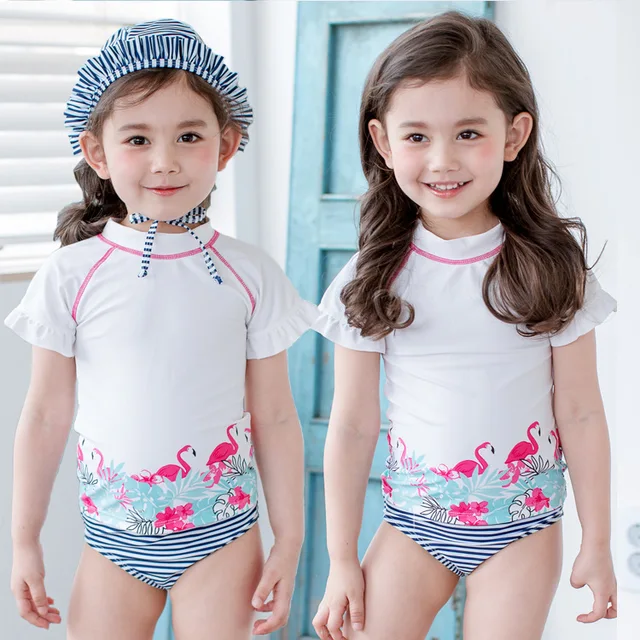 Best Offers Split Swimsuit For Girls Children's Summer Beach Sun Protection Kids Seasides Swimwear  Spring Kids Cute Surfing Suit With Cap