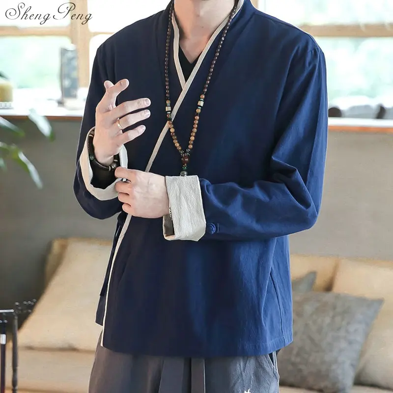 Traditional chinese shirt zen clothing oriental mens clothing traditional chinese clothing for men cheongsam V1364 - Цвет: 1