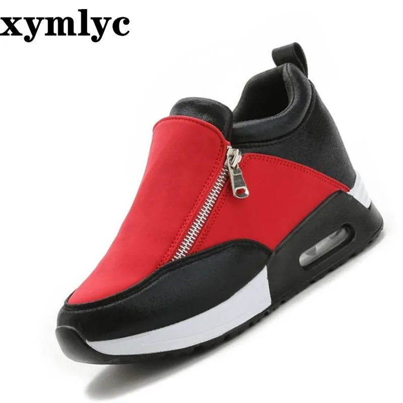 

Spring explosion models women's shoes Korean version zipper solid color round head increased trend casual flat shoes Wedge PU