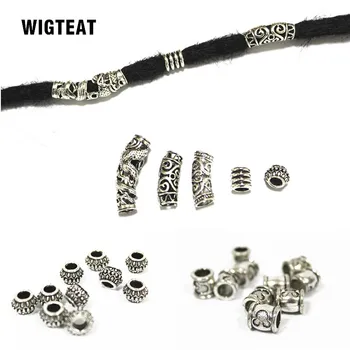 

10pcs Tibetan silver hair braid dread dreadlock beads clips cuff approx 5-8mm hole inner hole jewelry different 4 styles Choice