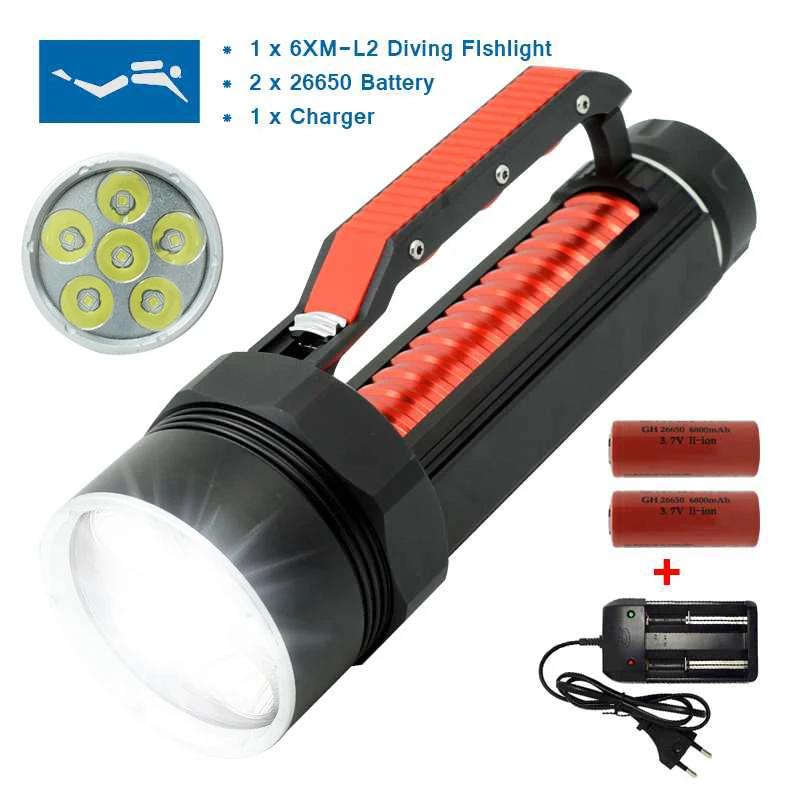 10000 Lumen Diving Flashlight LED Underwater Hunting Torch High Power