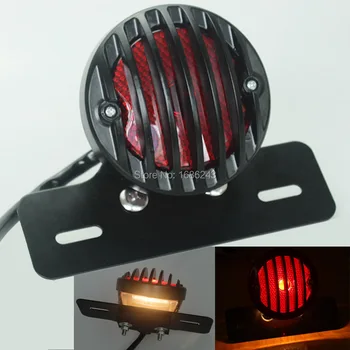 

Motorcycle Black Grill Metal Round Rear Tail Brake License Plate Taillight For Harley Chopper Bobber Custom