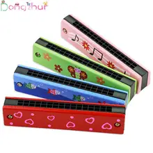 Двухрядные 16 отверстий детские деревянные окрашенные цвета полная гармоника игрушки раннего развития оральный орган обучения детская игрушка цвет в ассортименте