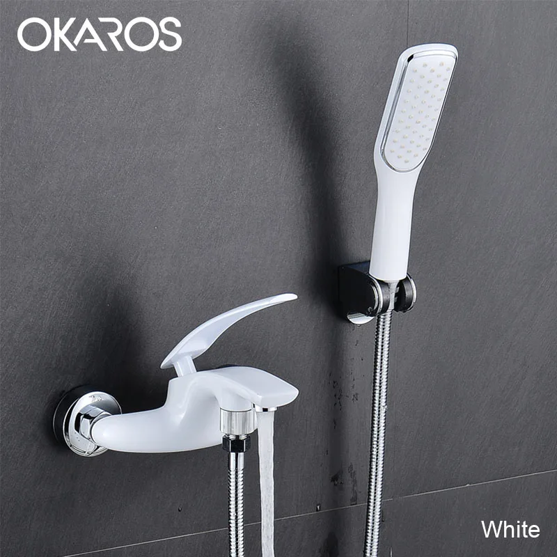 OKAROS хромированный смеситель для душа, насадка для душа, Душевая система для ванной, набор с одной ручкой, кран для горячей и холодной воды, смеситель Y007-W - Цвет: White
