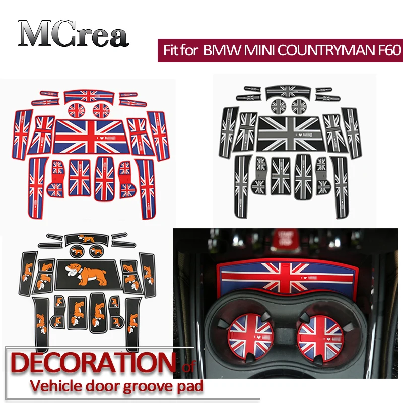 

18pc Car Door Grove Mat Stickers For BMW MINI Countryman F60 2018 2017 Union Flag Cup Anti slip Pad Gate Slot Mat Accessories