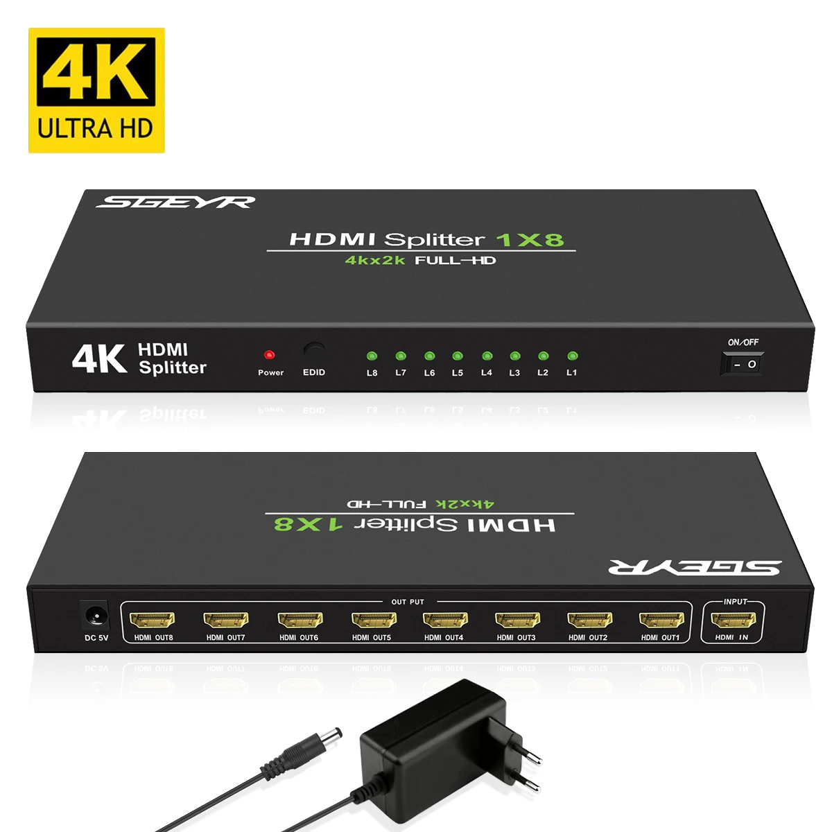 1x8 Питание V1.4 Сертифицированный HDMI Splitter 1 в 8 с Full Ultra HD 4 K/2K @ 30 Гц и 3D разрешения-1 источник на 8 отображает