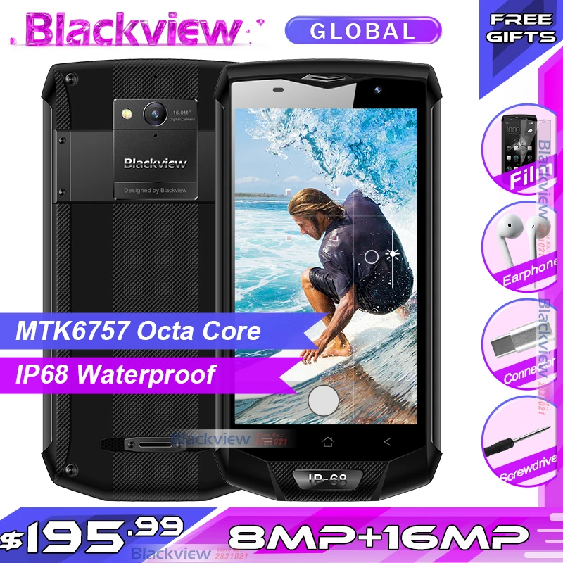 Смартфон Blackview BV8000 Pro FHD MTK6757 Восьмиядерный Android 7,0 6 ГБ ОЗУ 64 Гб ПЗУ 16 МП водонепроницаемый мобильный телефон IP68 type C 4G