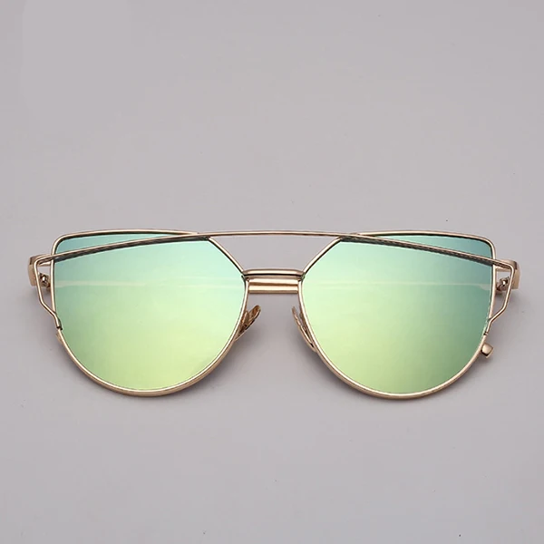 LeonLion, зеркальные солнцезащитные очки Cateye, женские винтажные металлические светоотражающие очки, фирменный дизайн, Lunette De Soleil Femme - Цвет линз: gold green