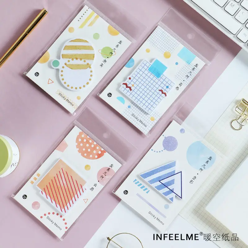 

Coloffice 2PCs Kawaii Geometric Paper Notepad Diary Scrap Booking Stickers Notes Small Fresh Memo Pads Office School Supplies