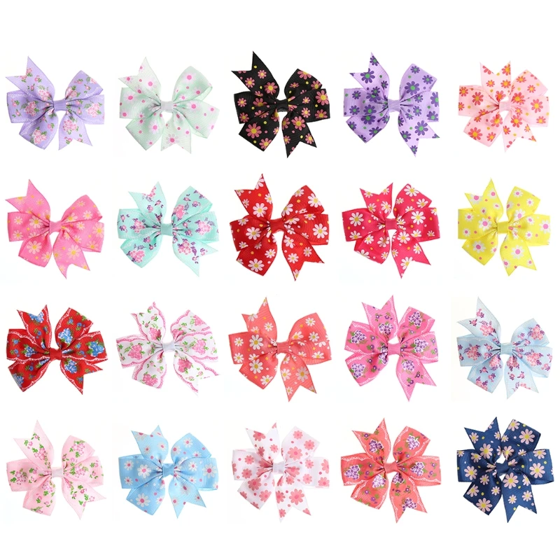 

20Pcs Bowknot Boutique Hair Clips Bows Baby Girls Hairpin Headwear Accessories