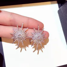 Роскошные серьги со звездами и кристаллами для женщин и девушек 925 серебряные серьги иглы новые модные ювелирные изделия серебряные серьги-гвоздики