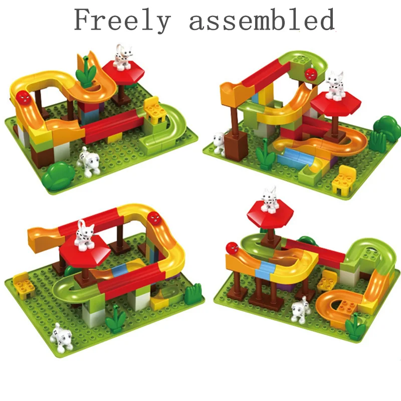 109PCS Children Marble Race Run Maze Ball Track Funnel Slide Building Blocks Toy Assemble Blocks Compatible Legoingly Duploe