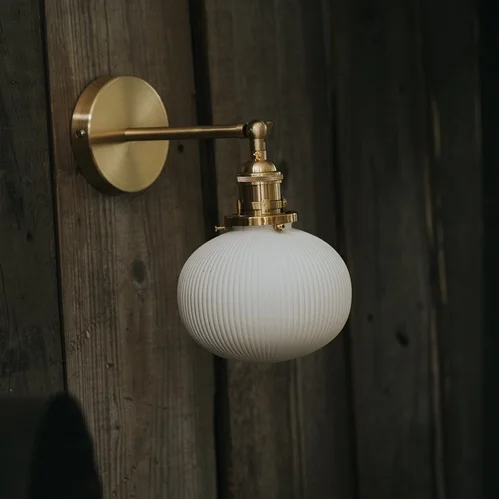 

Vintage Wall Lamp Bedroom LED Back Mirror Light Fixtures Ceramic Nordic Wall Lights Loft Industrial Copper Stair Lighting