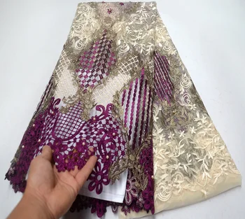

African Guipure Lace Fabric 2019 High Quality Embroidered French Tulle Mesh Lace Fabric Nigerian Bead For Wedding Dress