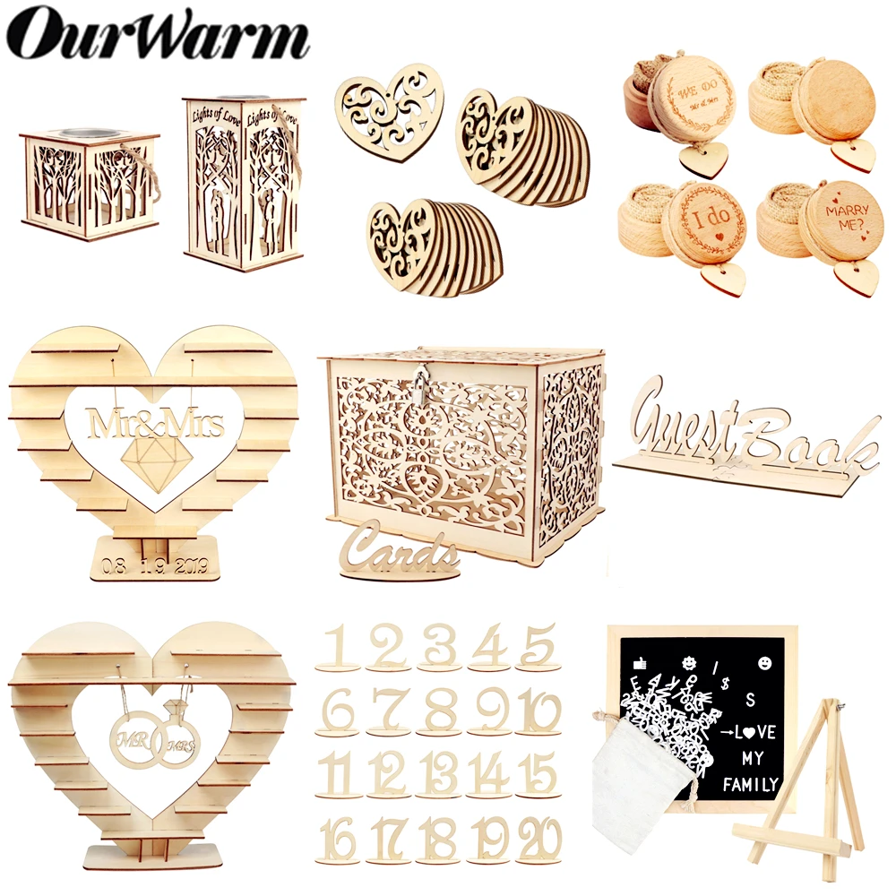 

OurWarm DIY Rustic Wedding Wood Message Board Candy Bar Holder Card Box Ring Box Gifts For Guest Party Favors Wedding Decoration