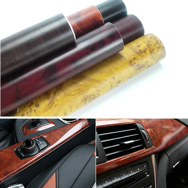 

30*100cm Glossy Wood Grain Pvc Vinyl Film Car Internal Decoration Sticker Wrap Waterproof Wood Grain Textured Decal Car Styling